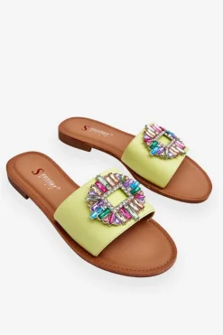 Boto Damskie Modne Klapki Z Ozdobą Zielone Halsey