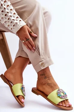 Boto Damskie Modne Klapki Z Ozdobą Zielone Halsey