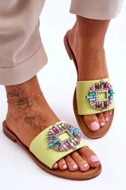 Boto Damskie Modne Klapki Z Ozdobą Zielone Halsey