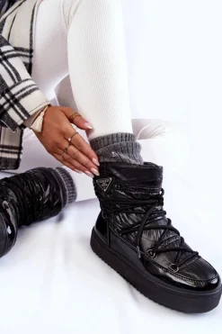 Śniegowce Damskie>Boto Damskie Modne Śniegowce Sznurowane Czarne Carrios