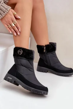 Boto Damskie Modne Ocieplane Śniegowce Progress PROGJ-21-13 Czarne