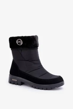 Boto Damskie Modne Ocieplane Śniegowce Progress PROGJ-21-13 Czarne