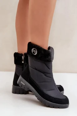 Boto Damskie Modne Ocieplane Śniegowce Progress PROGJ-21-13 Czarne