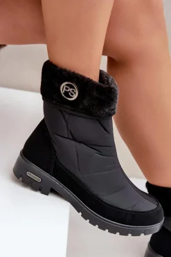Boto Damskie Modne Ocieplane Śniegowce Progress PROGJ-21-13 Czarne