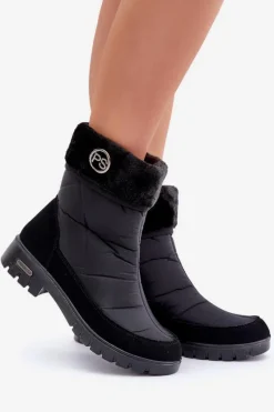 Boto Damskie Modne Ocieplane Śniegowce Progress PROGJ-21-13 Czarne