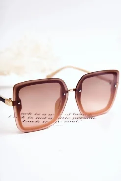 Clearance Damskie Modne Okulary Przeciwsłoneczne V130045 Brązowo-Beżowe Okulary