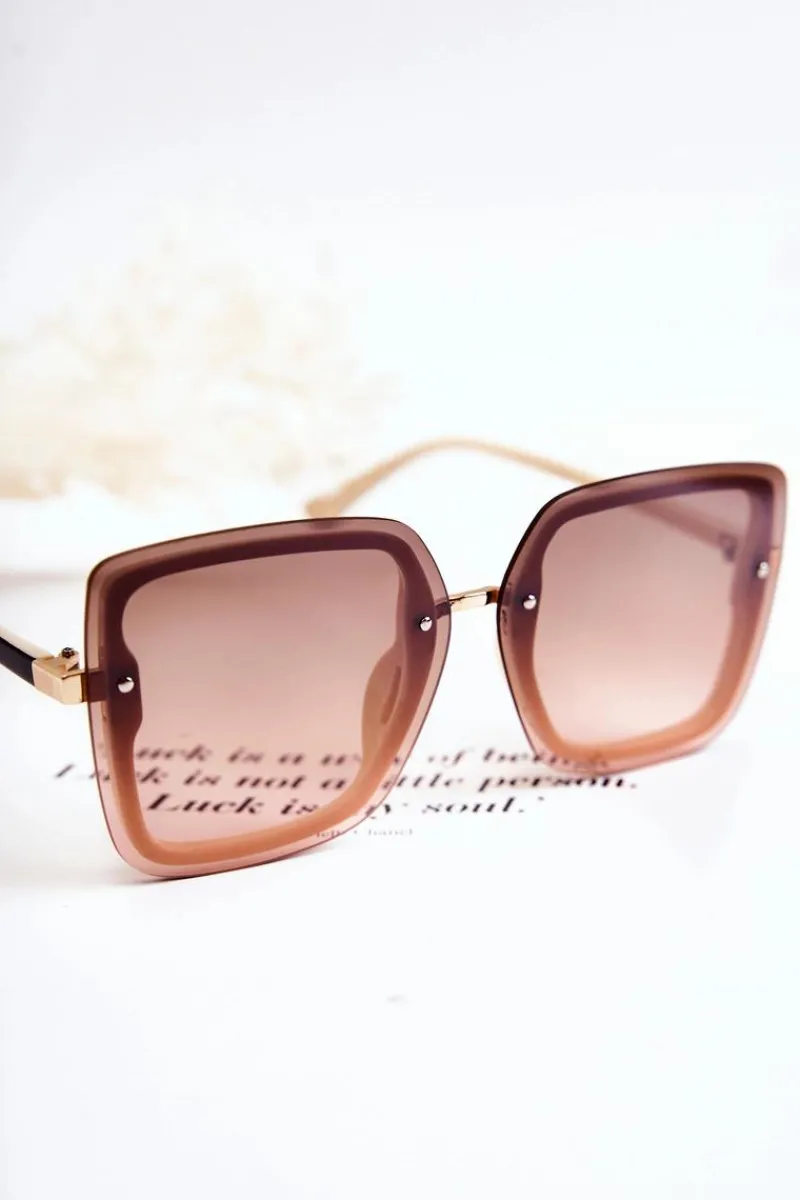 Clearance Damskie Modne Okulary Przeciwsłoneczne V130045 Brązowo-Beżowe Okulary