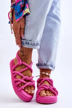 Sandały Płaskie>Boto Damskie Modne Plecione Sandały Fuksja Tiffanie
