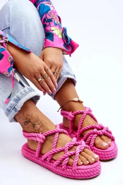 Sandały Płaskie>Boto Damskie Modne Plecione Sandały Fuksja Tiffanie
