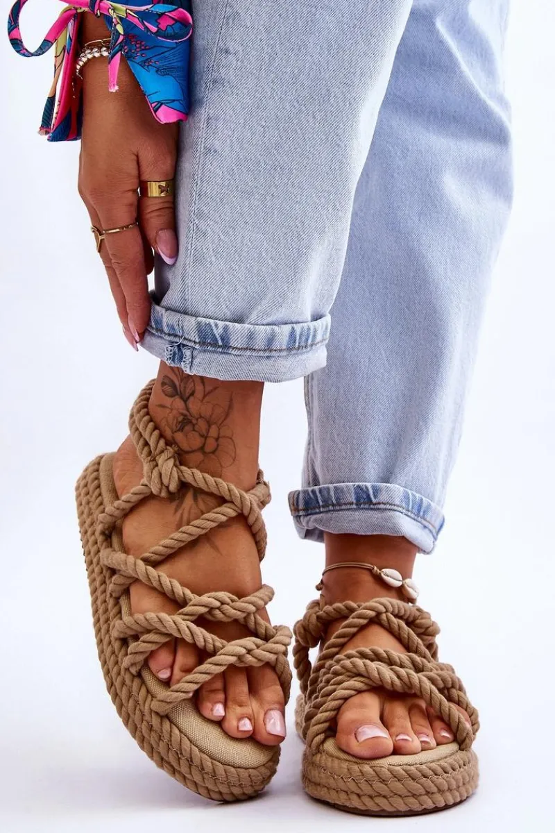 Sandały Płaskie>Boto Damskie Modne Plecione Sandały Beżowe Tiffanie