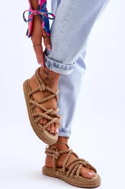 Sandały Płaskie>Boto Damskie Modne Plecione Sandały Beżowe Tiffanie