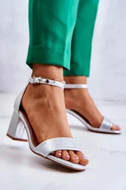 Hot Damskie Modne Sandały Na Słupku Srebrne Lucida Damskie Sandały Na Obcasie