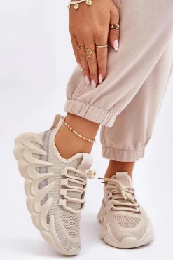 New Boto Damskie Modne Skarpetkowe Sneakersy Beżowe Daxo