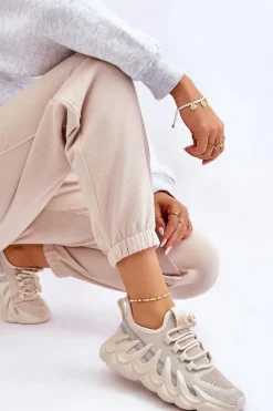 New Boto Damskie Modne Skarpetkowe Sneakersy Beżowe Daxo