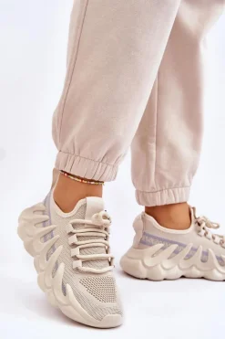 New Boto Damskie Modne Skarpetkowe Sneakersy Beżowe Daxo