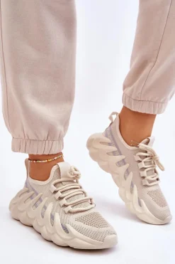 New Boto Damskie Modne Skarpetkowe Sneakersy Beżowe Daxo