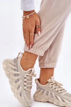 New Boto Damskie Modne Skarpetkowe Sneakersy Beżowe Daxo