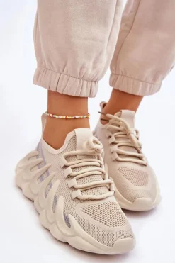 New Boto Damskie Modne Skarpetkowe Sneakersy Beżowe Daxo