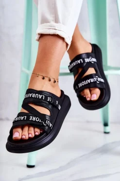 Sale Damskie Modne Skórzane Klapki La.Fi Czarne Menifis Damskie Klapki Damskie Klasyczne