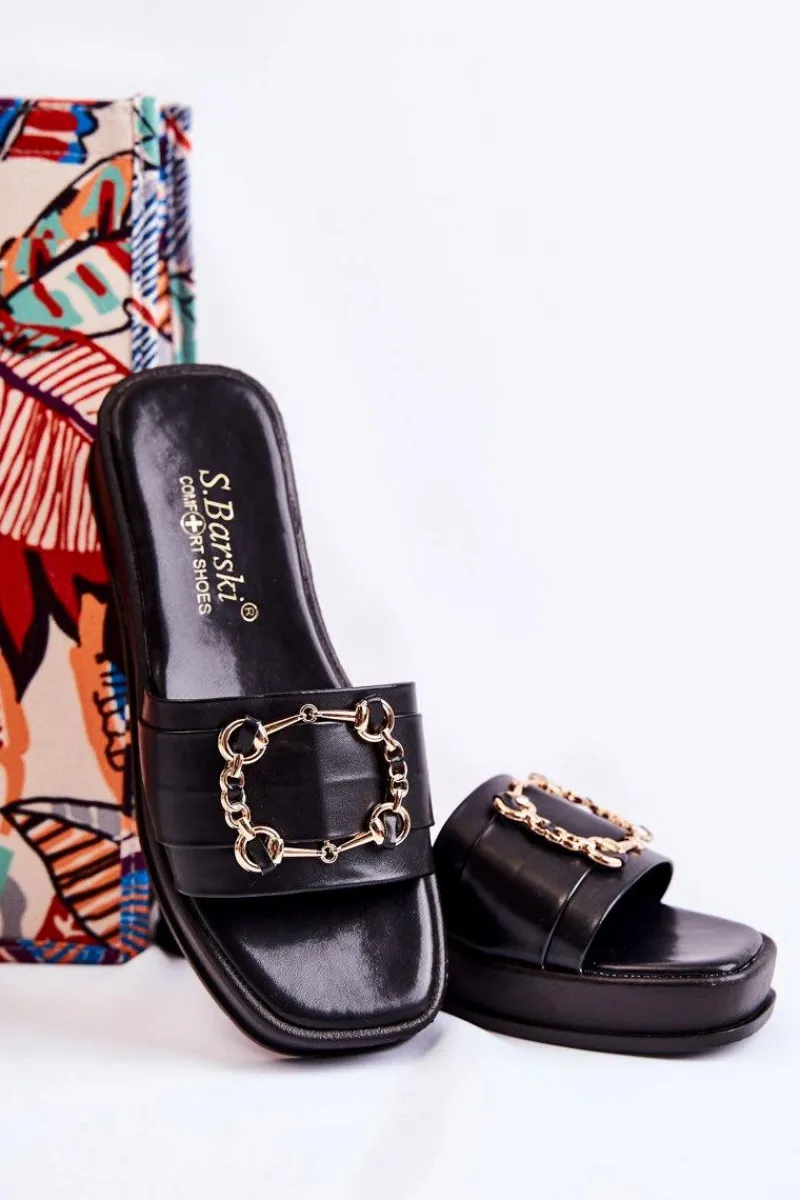 Discount Damskie Modne Skórzane Klapki Czarne Adaline Damskie Klapki Damskie Klasyczne