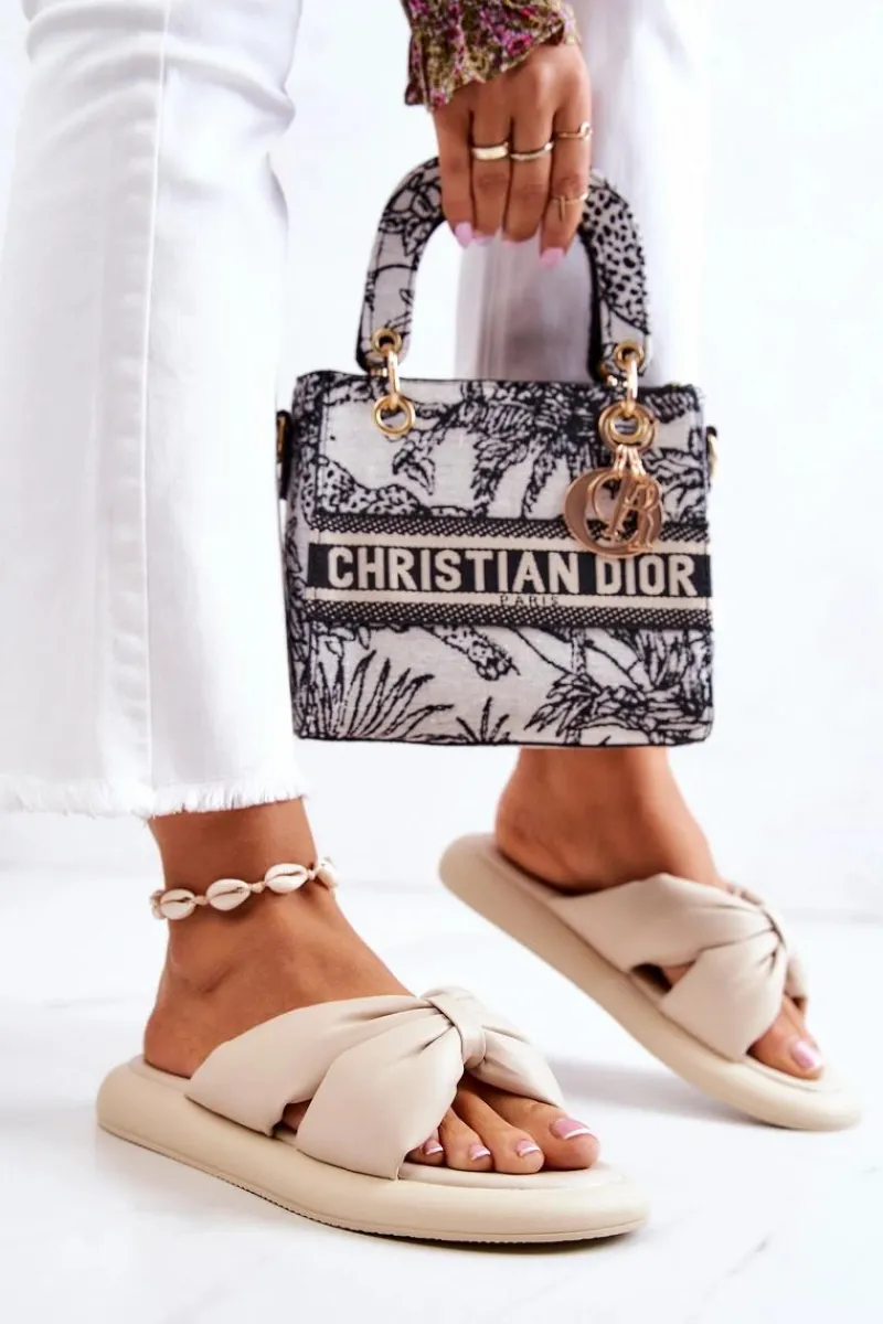 Klapki Damskie Klasyczne>Damskie buty S.Barski Damskie Modne Skórzane Klapki Beżowe Savirra