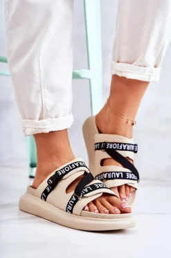 Hot Damskie Modne Skórzane Klapki La.Fi Beżowe Menifis Damskie Klapki Damskie Klasyczne