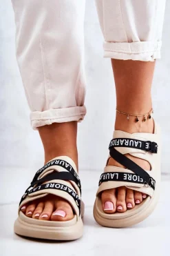 Hot Damskie Modne Skórzane Klapki La.Fi Beżowe Menifis Damskie Klapki Damskie Klasyczne