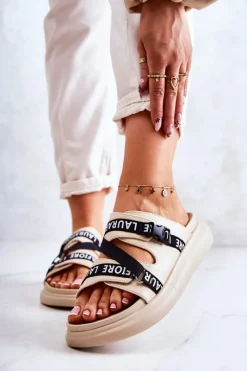 Hot Damskie Modne Skórzane Klapki La.Fi Beżowe Menifis Damskie Klapki Damskie Klasyczne