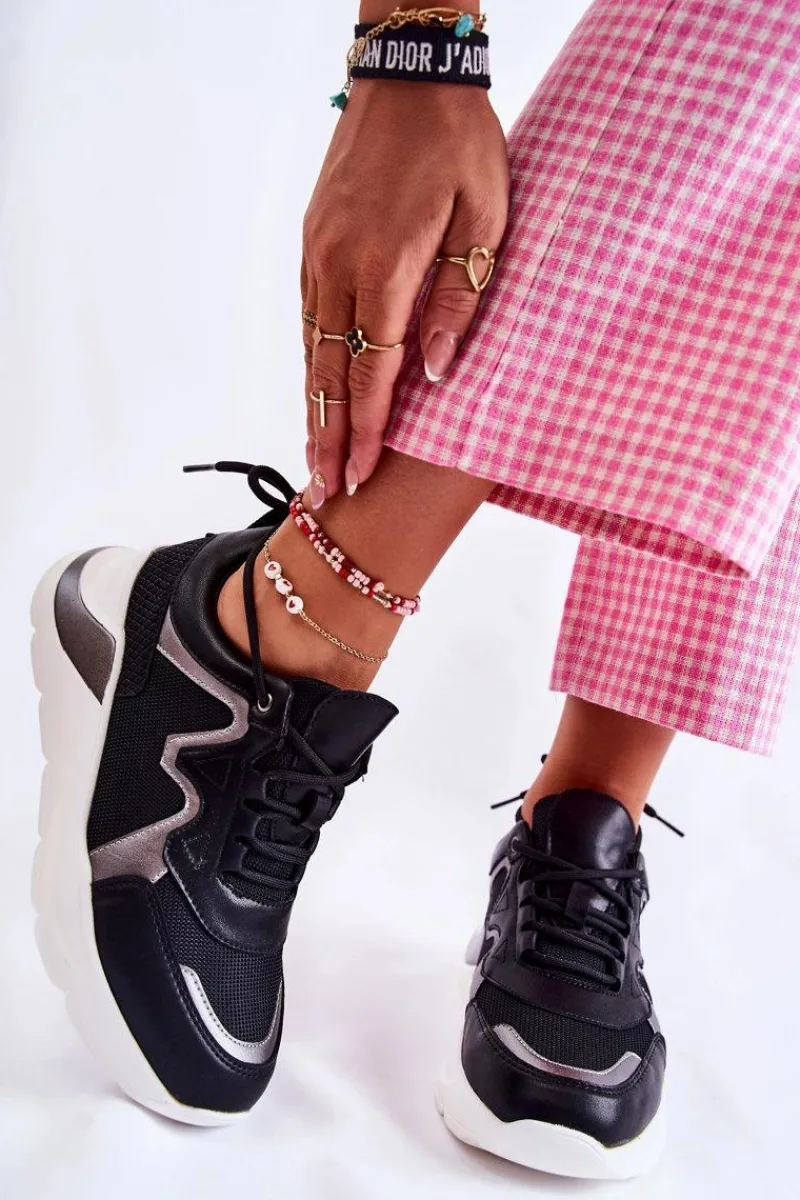 Outlet Boto Damskie Modne Sneakersy Czarne Allie