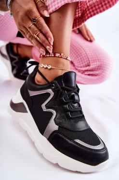 Outlet Boto Damskie Modne Sneakersy Czarne Allie