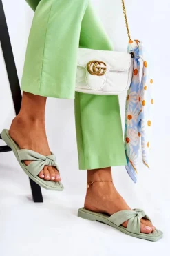 Klapki Damskie Klasyczne>Boto Damskie Modne Zamszowe Klapki Zielone Lorrie