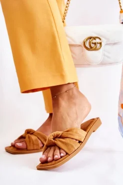 Online Damskie Modne Zamszowe Klapki Camel Lorrie Damskie Klapki Damskie Klasyczne