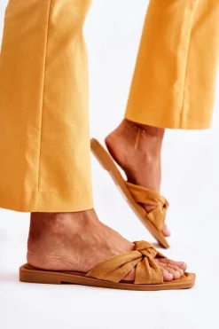 Online Damskie Modne Zamszowe Klapki Camel Lorrie Damskie Klapki Damskie Klasyczne