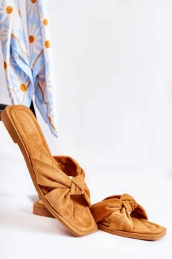 Online Damskie Modne Zamszowe Klapki Camel Lorrie Damskie Klapki Damskie Klasyczne