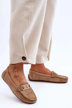 Sale Boto Damskie Modne Zamszowe Mokasyny Brązowe Rabell Brązowy