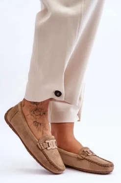 Sale Boto Damskie Modne Zamszowe Mokasyny Brązowe Rabell Brązowy