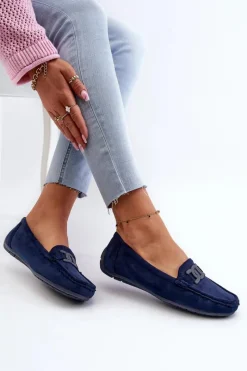 New Damskie Modne Zamszowe Mokasyny Granatowe Rabell Damskie Loafersy Damskie|Mokasyny Damskie Zamszowe