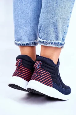 Damskie Młodzieżowe Śniegowce Big Star Granatowe GG274471 Damskie Śniegowce Damskie