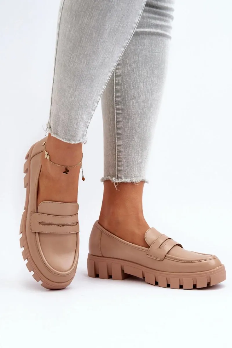 Hot Damskie Mokasyny Eko Skóra Beżowe Seravisa Damskie Mokasyny Płaskie|Mokasyny Damskie Zamszowe