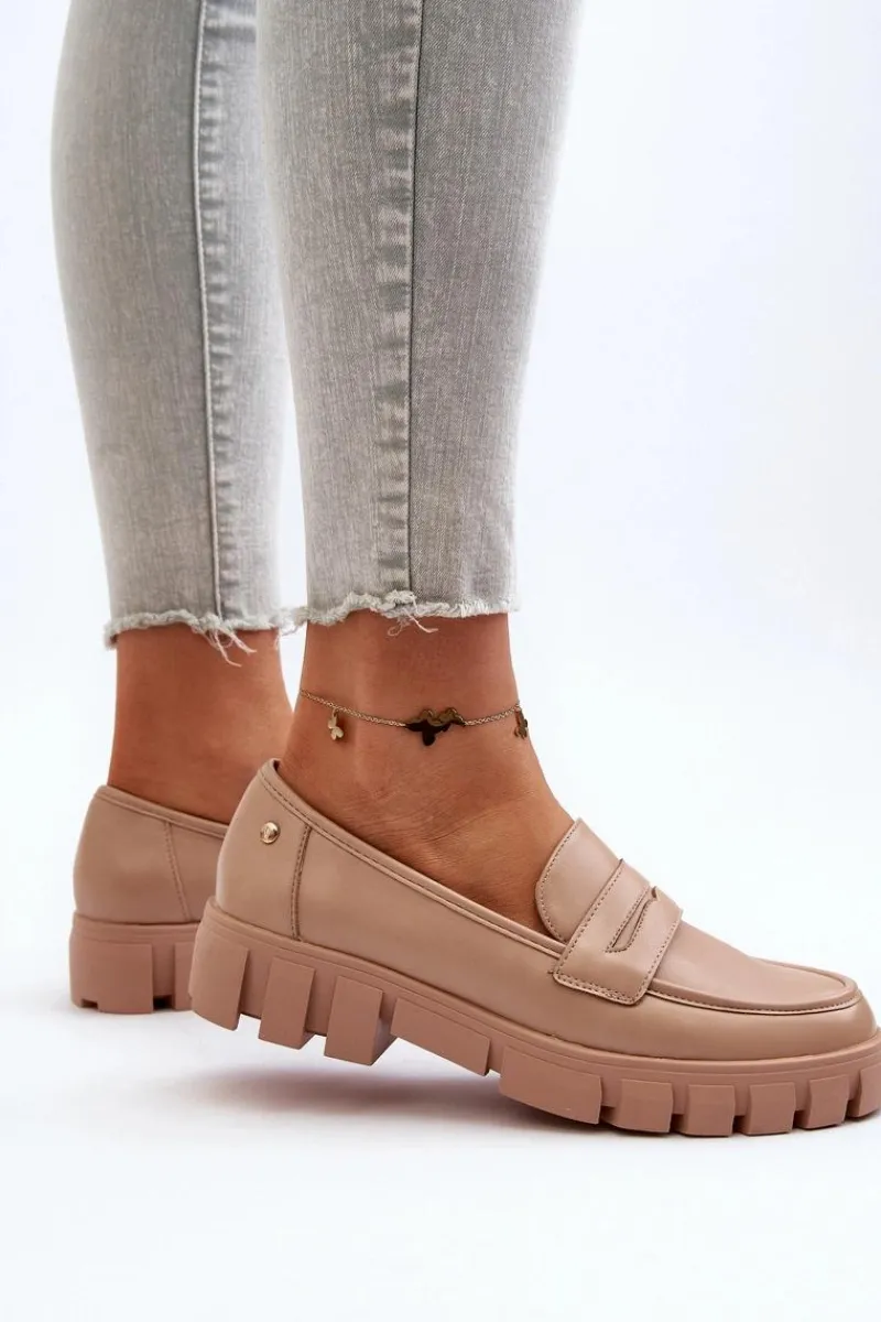 Hot Damskie Mokasyny Eko Skóra Beżowe Seravisa Damskie Mokasyny Płaskie|Mokasyny Damskie Zamszowe