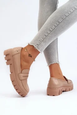 Hot Damskie Mokasyny Eko Skóra Beżowe Seravisa Damskie Mokasyny Płaskie|Mokasyny Damskie Zamszowe