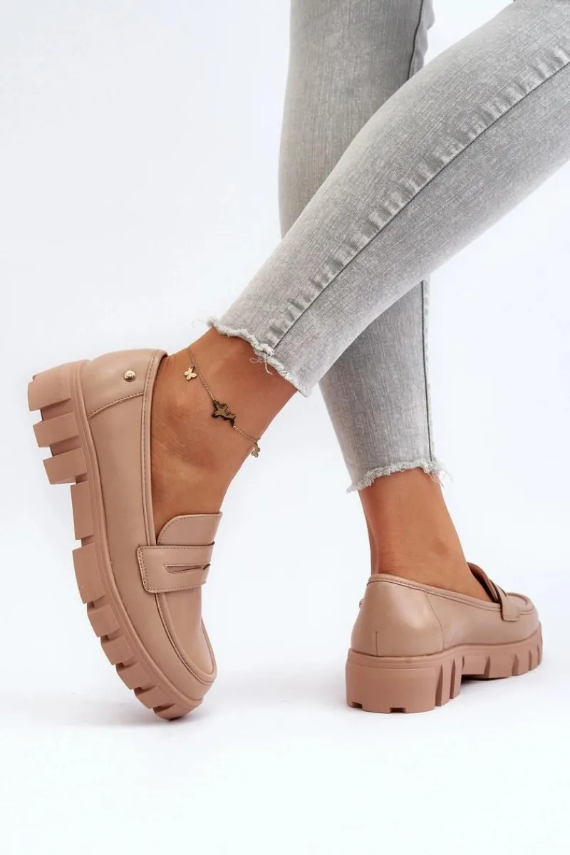 Hot Damskie Mokasyny Eko Skóra Beżowe Seravisa Damskie Mokasyny Płaskie|Mokasyny Damskie Zamszowe