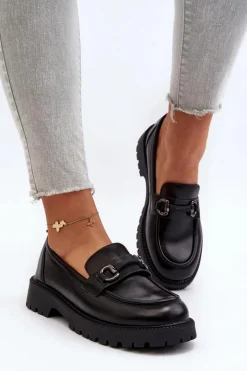 Buty damskie Vinceza Damskie Mokasyny Eko Skórzane Czarne Ledda