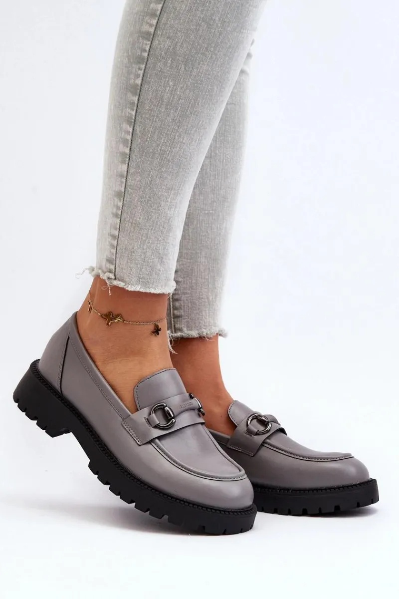 New Damskie Mokasyny Eko Skórzane Szare Ledda Damskie Loafersy Damskie|Mokasyny Damskie Skórzane