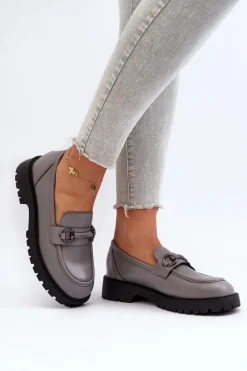 New Damskie Mokasyny Eko Skórzane Szare Ledda Damskie Loafersy Damskie|Mokasyny Damskie Skórzane