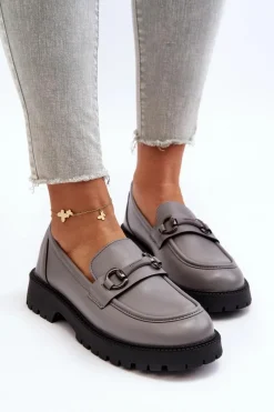 New Damskie Mokasyny Eko Skórzane Szare Ledda Damskie Loafersy Damskie|Mokasyny Damskie Skórzane