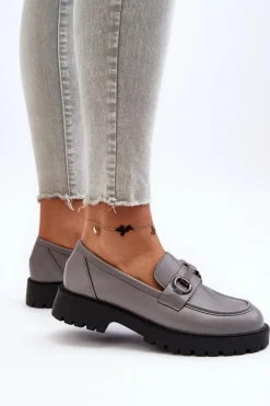 New Damskie Mokasyny Eko Skórzane Szare Ledda Damskie Loafersy Damskie|Mokasyny Damskie Skórzane