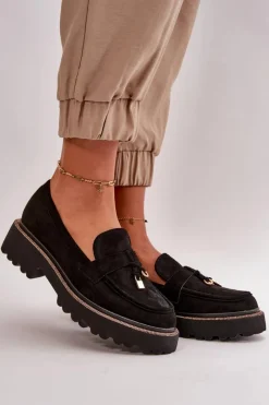 Hot Boto Damskie Mokasyny Eko Zamszowe Ze Zdobieniem Czarne Verindalle