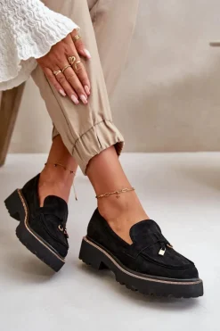 Hot Boto Damskie Mokasyny Eko Zamszowe Ze Zdobieniem Czarne Verindalle