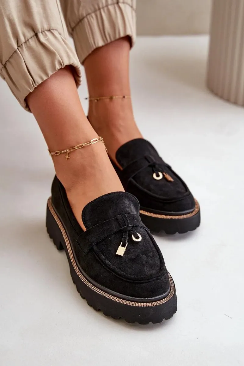 Hot Boto Damskie Mokasyny Eko Zamszowe Ze Zdobieniem Czarne Verindalle